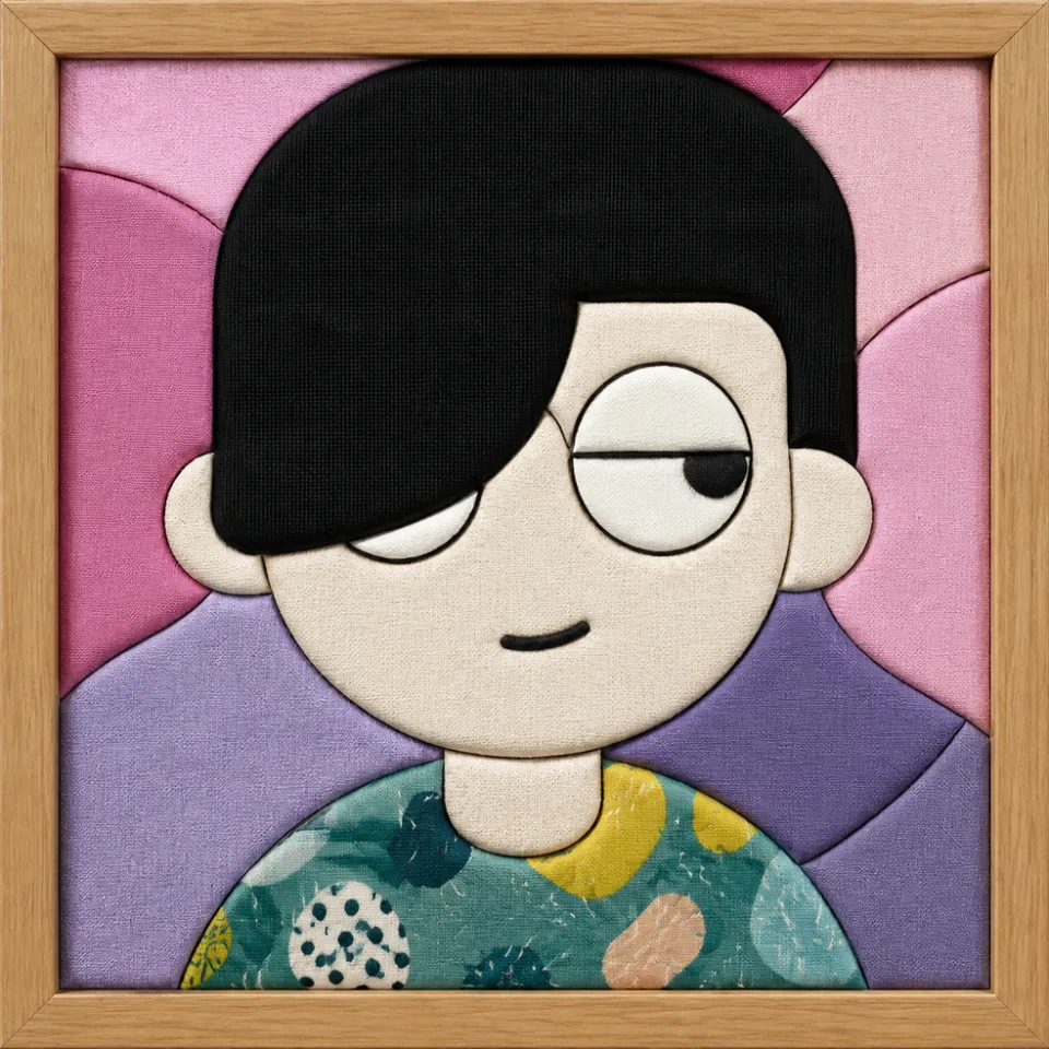 Boy with Round Glasses — Kinusaiga fabric art design preview