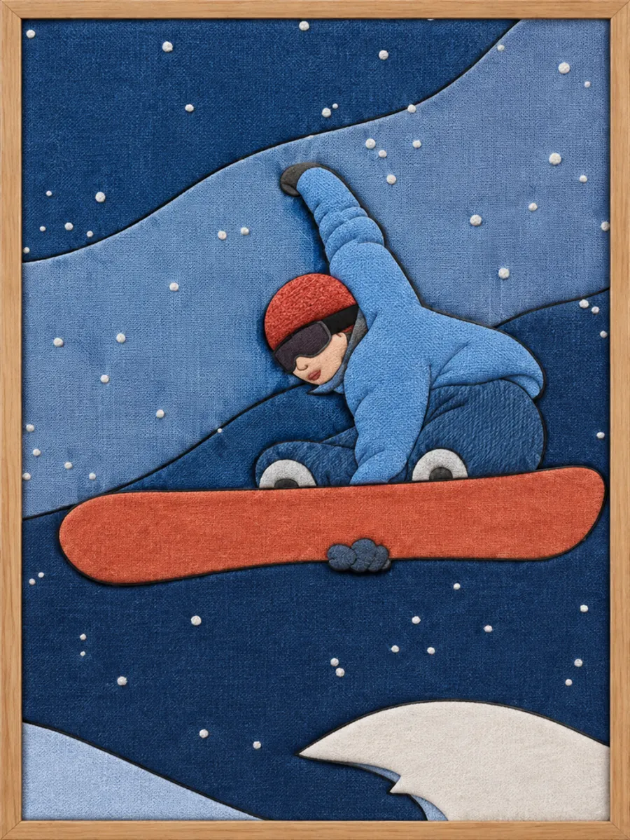 Snowboarder in Midair — Kinusaiga fabric art design preview