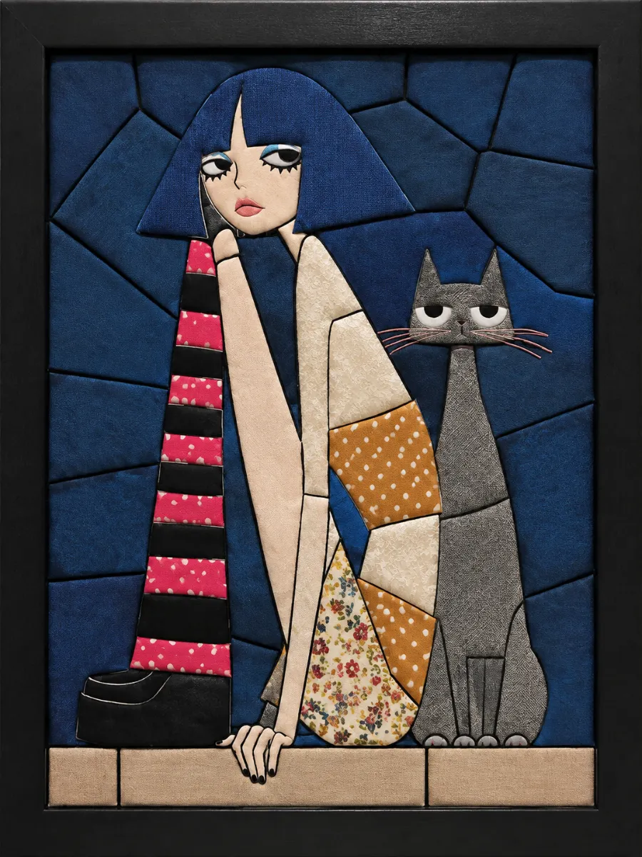 Two Stylized Cats — Kinusaiga fabric art design preview
