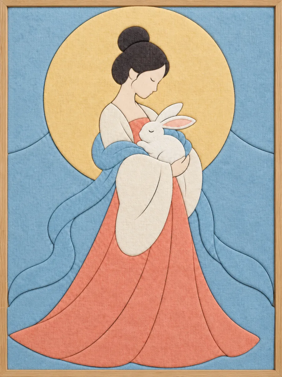 Woman Holding White Rabbit — Kinusaiga fabric art design preview