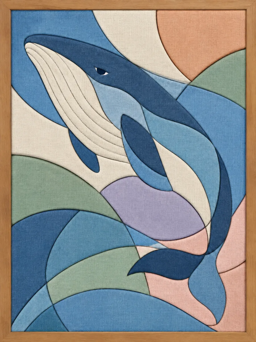 Blue Whale Swimming — Kinusaiga fabric art design preview