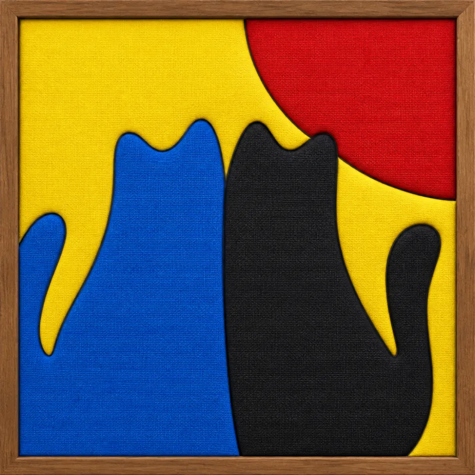 Two Cats and Red Sun — Kinusaiga fabric art design preview