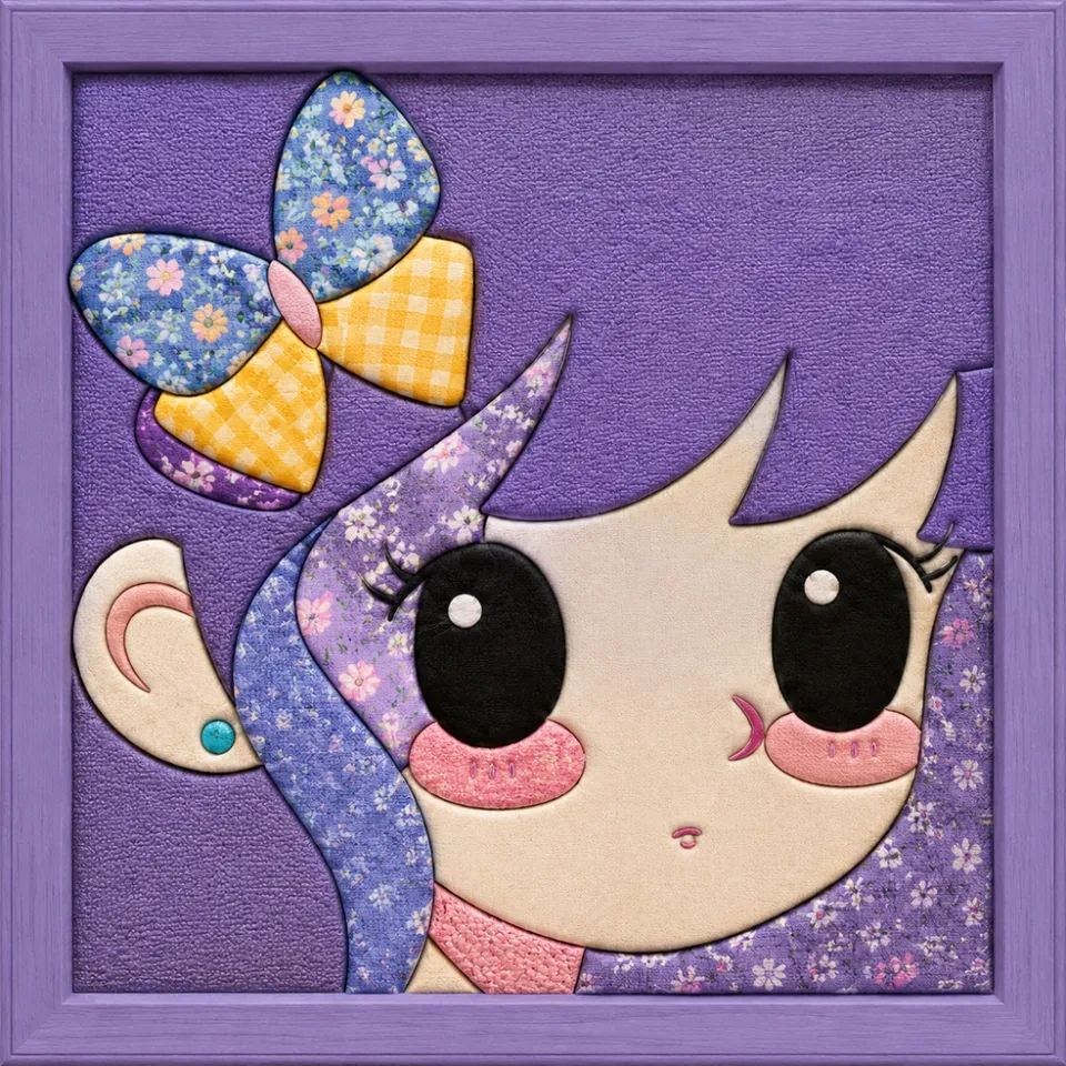 Smiling Girl with Butterfly Bow — Kinusaiga fabric art design preview