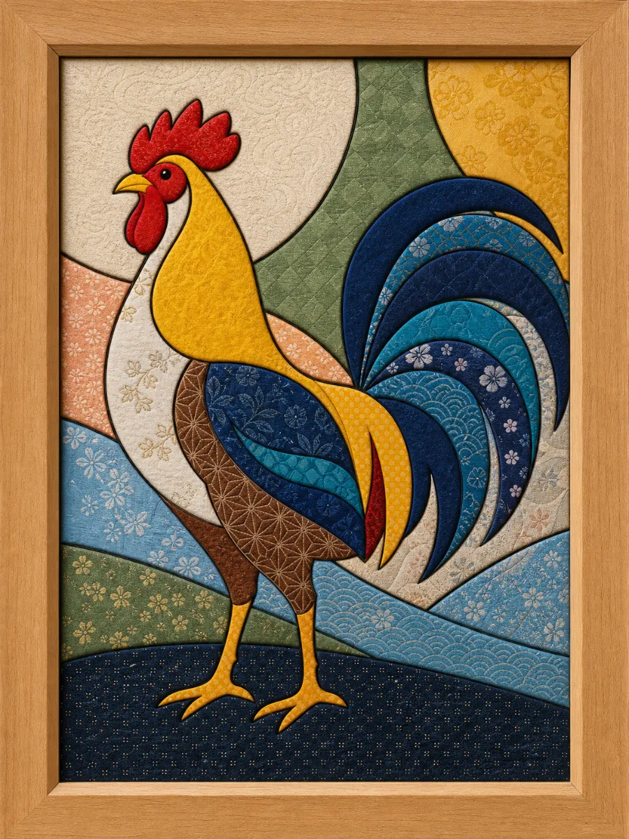 Colorful Rooster — Kinusaiga fabric art design preview