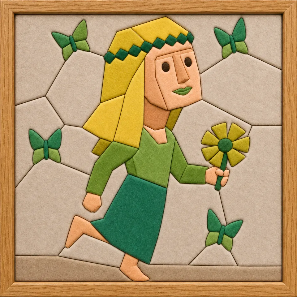 Girl Holding Pinwheel — Kinusaiga fabric art design preview