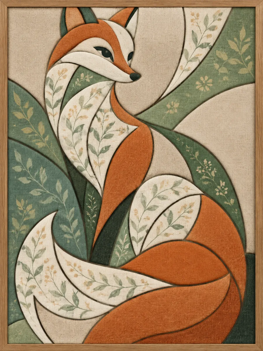 Sitting Orange Fox — Kinusaiga fabric art design preview