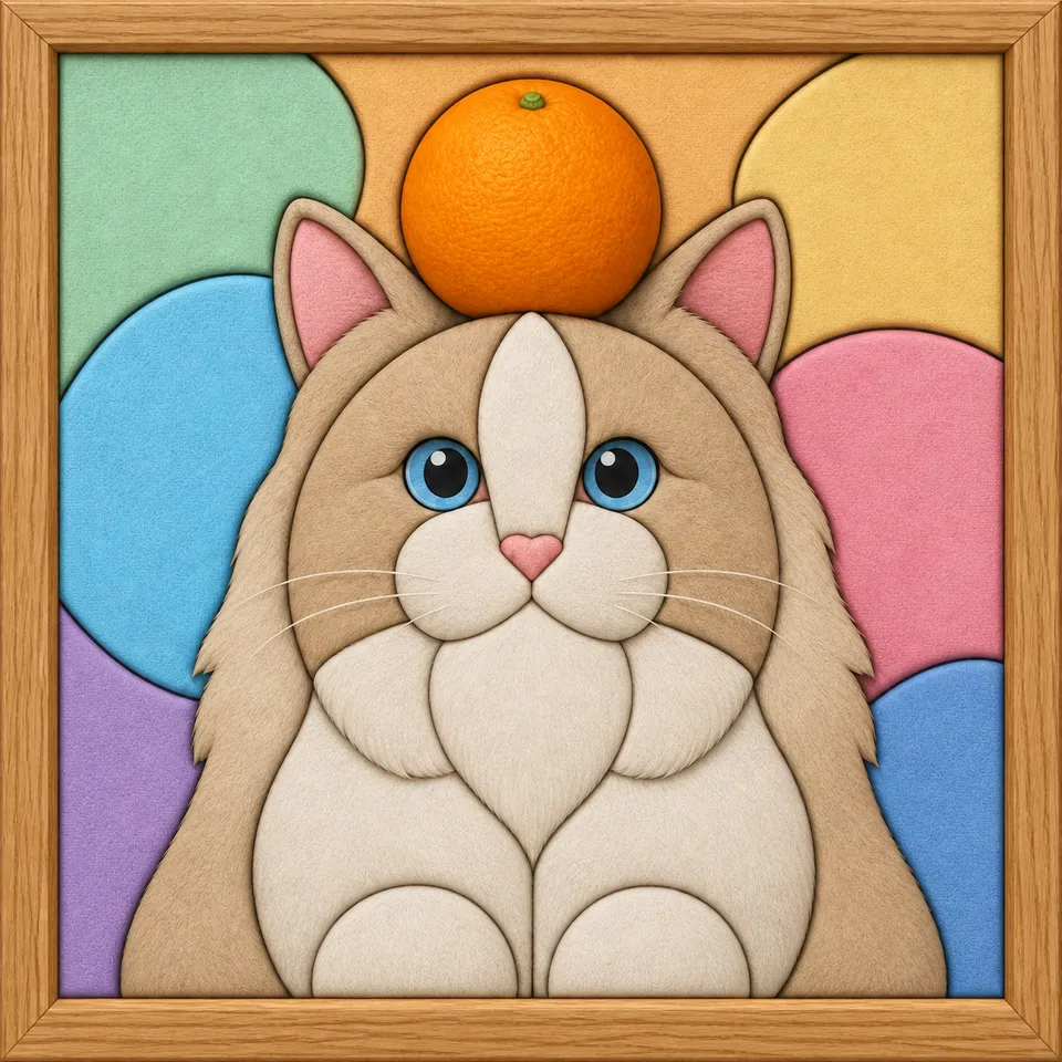 Cream Cat with Orange on Head — Kinusaiga fabric art design preview