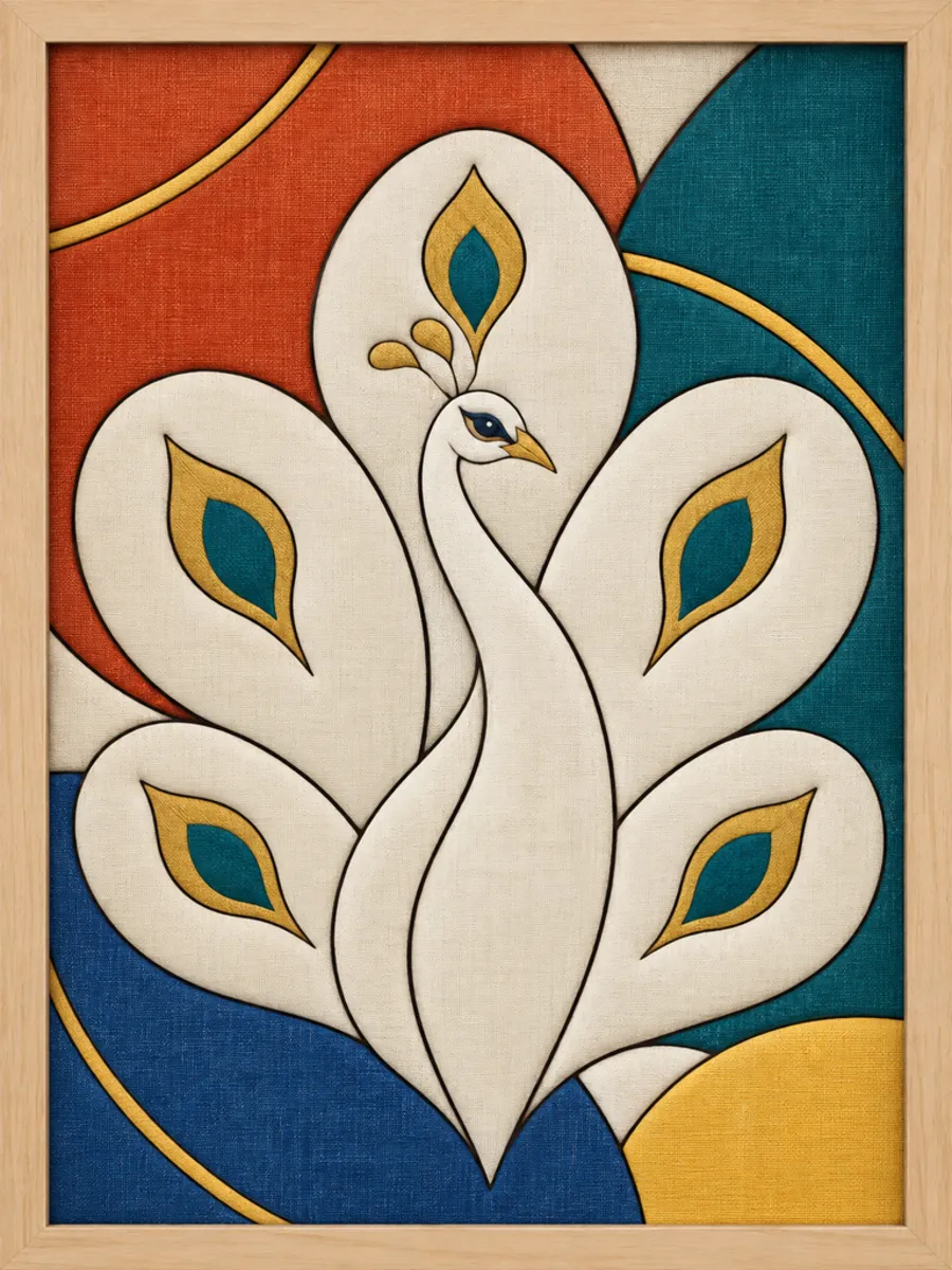 White Peacock with Tail Feathers — Kinusaiga fabric art design preview