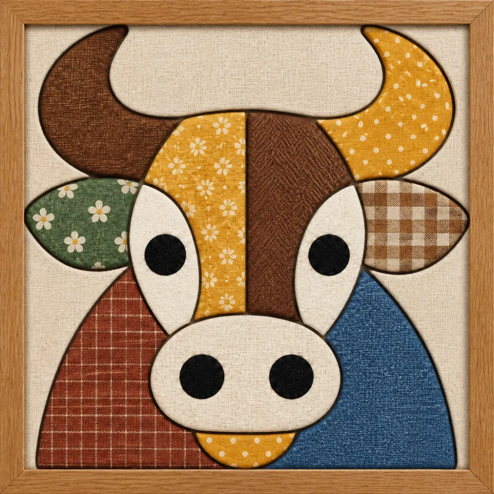 Colorful Cow Face — Kinusaiga fabric art design preview
