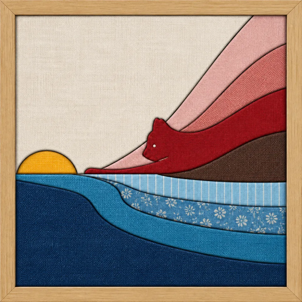 Red Cat at Sunset — Kinusaiga fabric art design preview