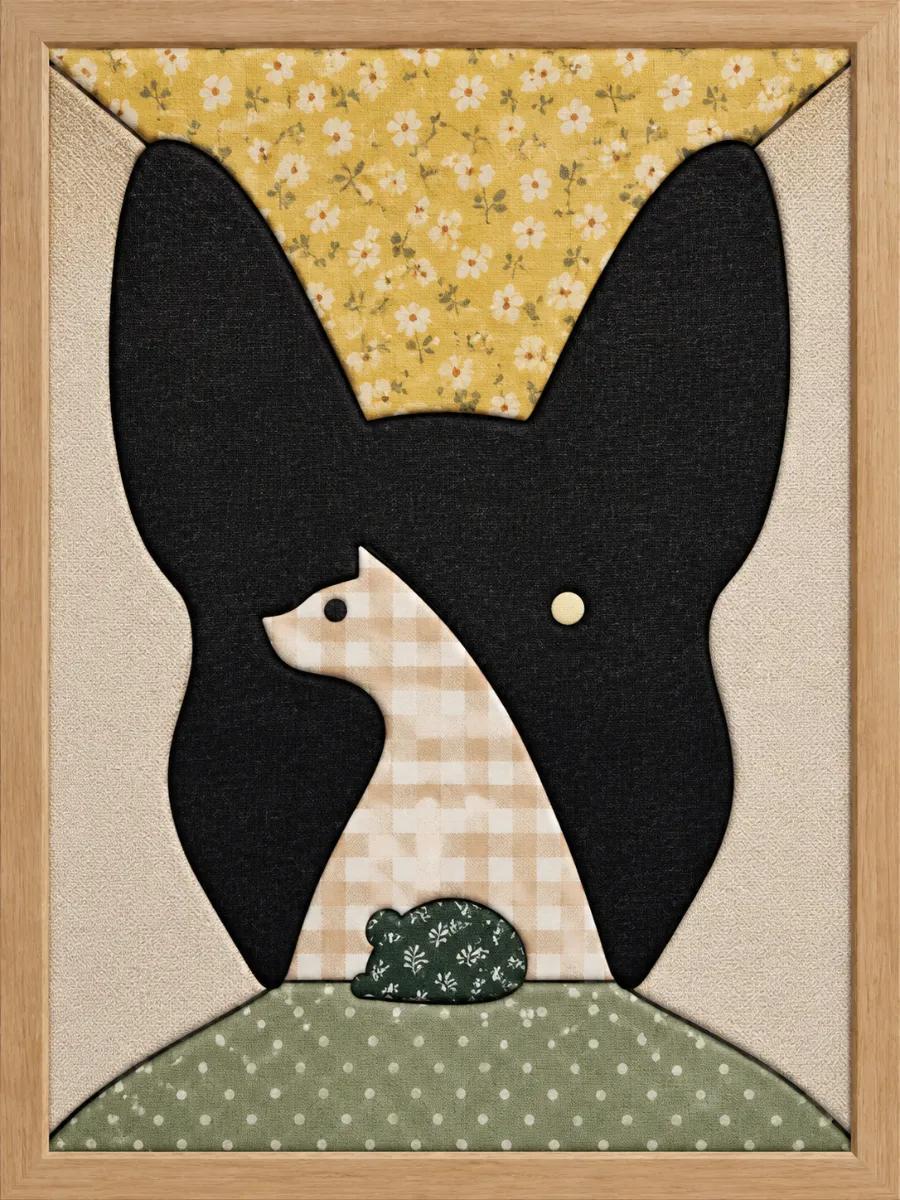 Black Cat with Mouse — Kinusaiga fabric art design preview