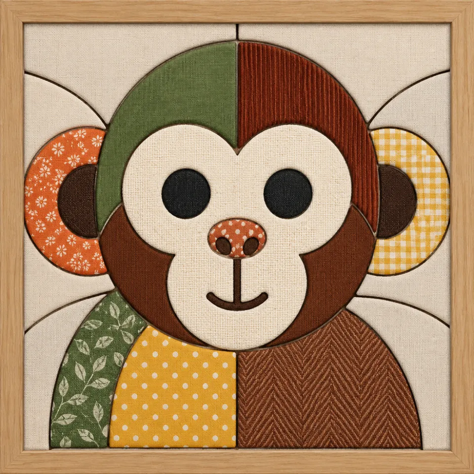 Colorful Monkey Face — Kinusaiga fabric art design preview