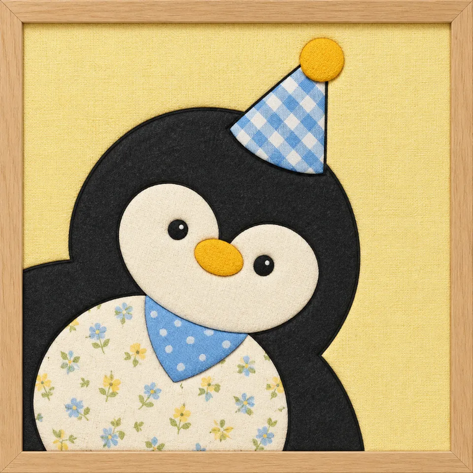 Penguin with Party Hat — Kinusaiga fabric art design preview