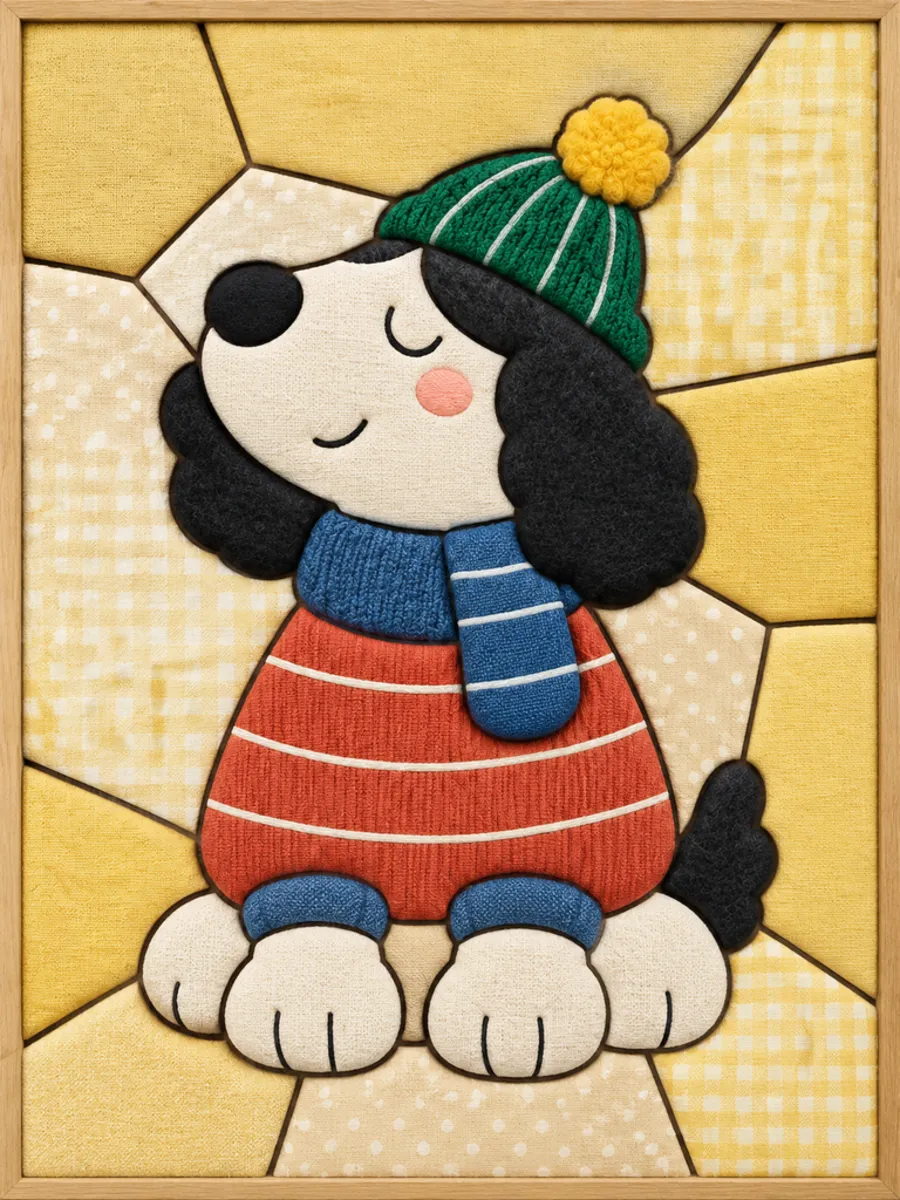 Smiling Character in Winter Clothes — Kinusaiga fabric art design preview