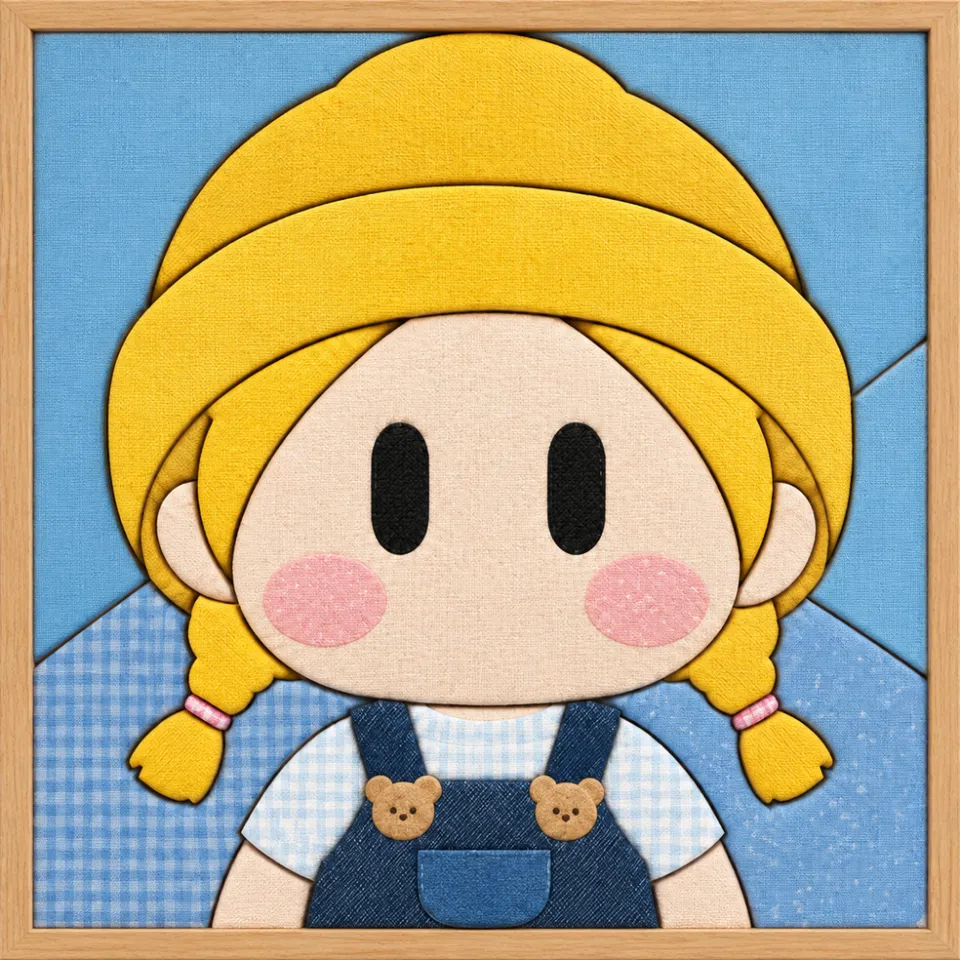 Blonde Girl with Pigtails — Kinusaiga fabric art design preview