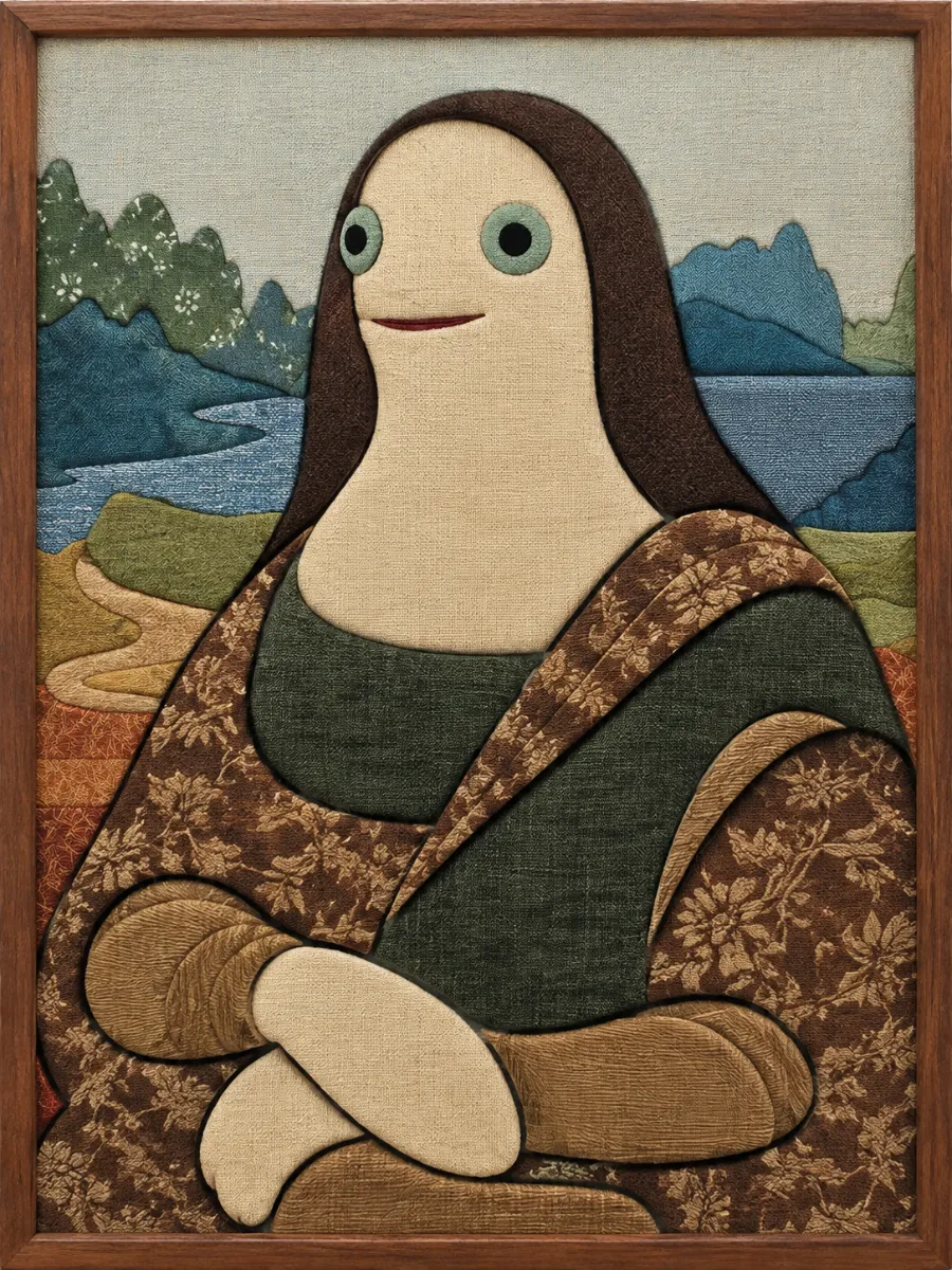 Yellow Faced Figure Portrait — Kinusaiga fabric art design preview