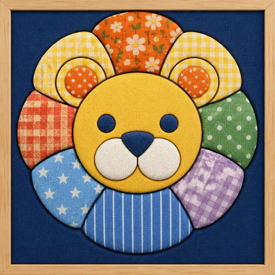 Colorful Bear Face — Kinusaiga fabric art design preview