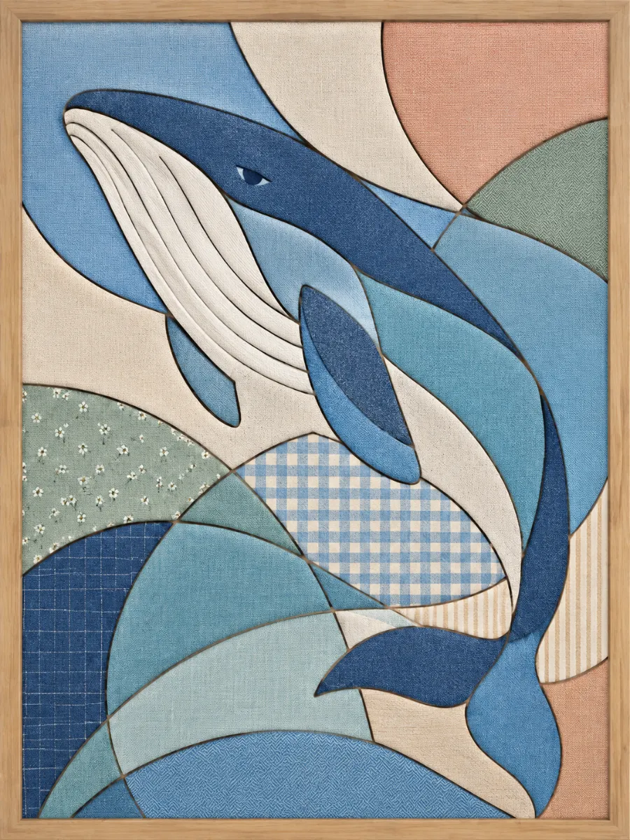 Blue Whale Swimming — Kinusaiga fabric art design preview