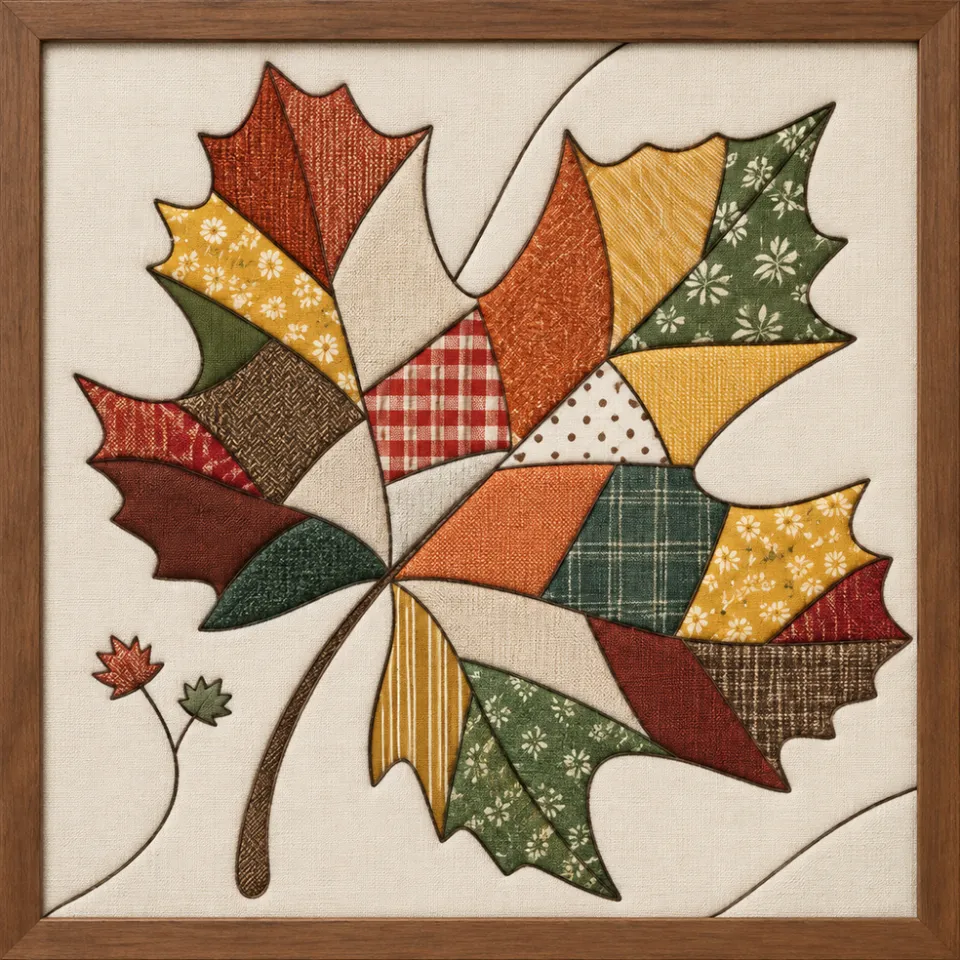 Patchwork Autumn Leaf — Kinusaiga fabric art design preview