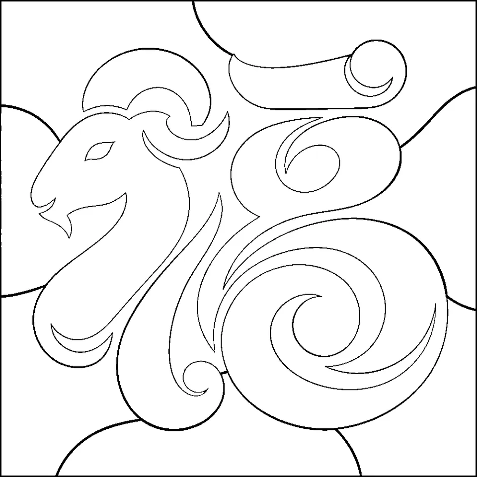 Stylized Goat Symbol — Kinusaiga fabric art design preview