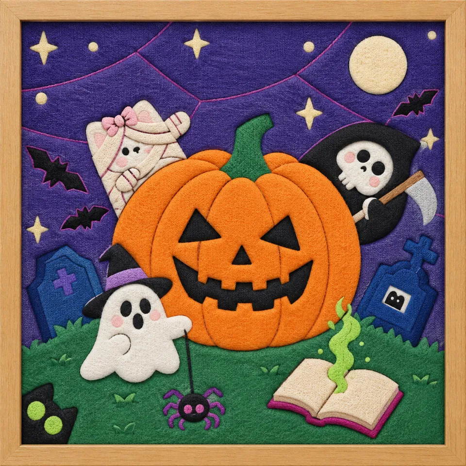 Halloween Night Characters — Kinusaiga fabric art design preview