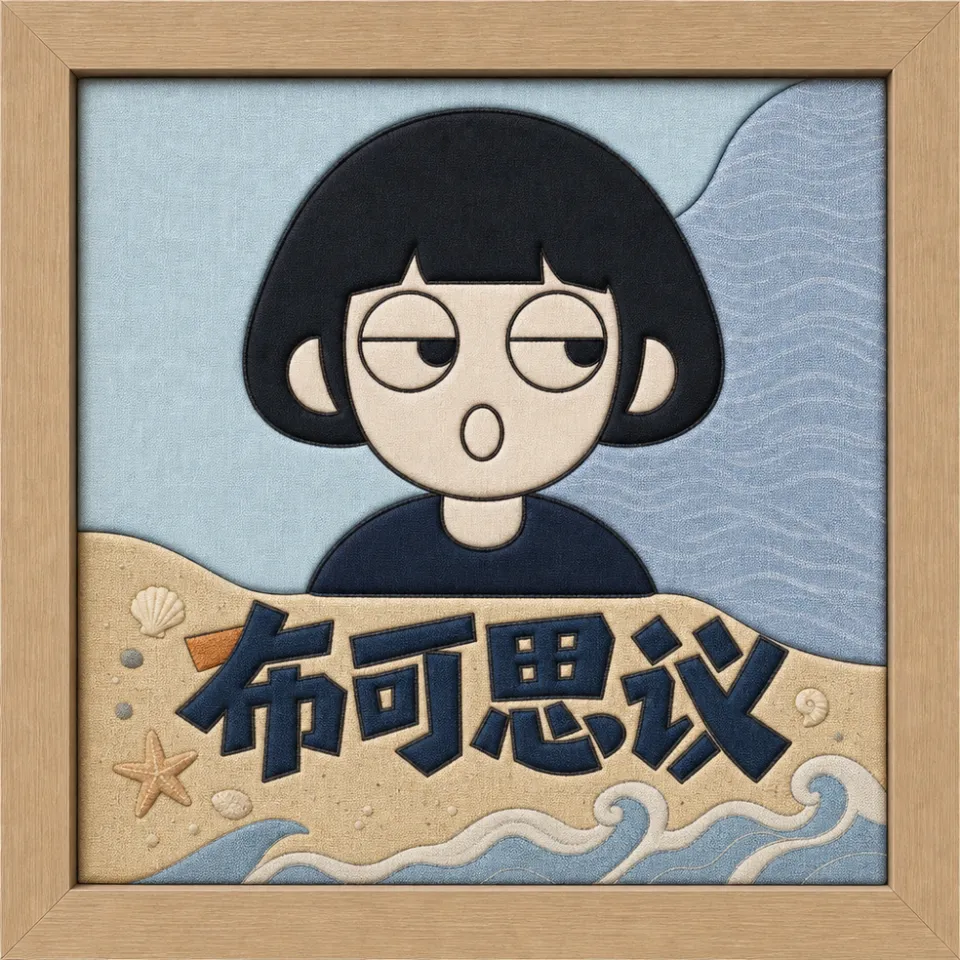 Surprised Girl with Chinese Text — Kinusaiga fabric art design preview
