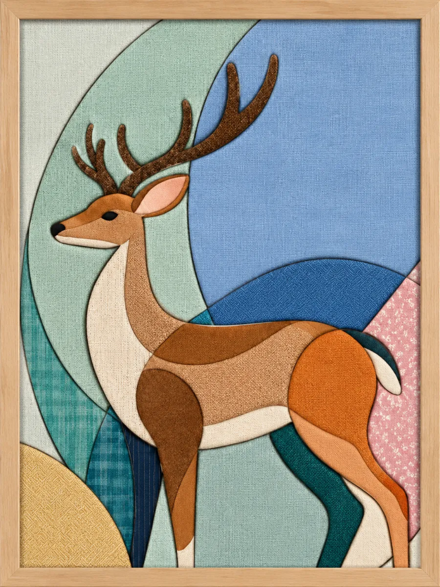 Deer with Antlers — Kinusaiga fabric art design preview