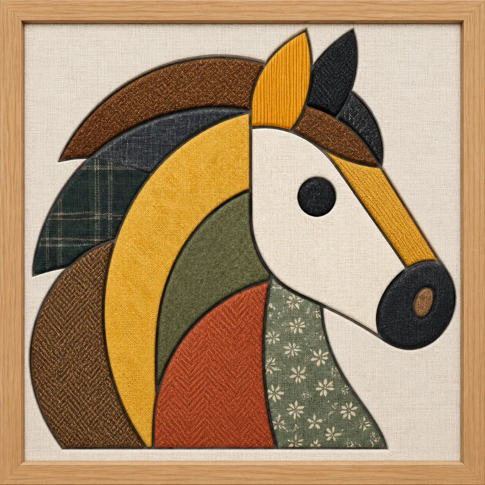 Colorful Horse Head Portrait — Kinusaiga fabric art design preview
