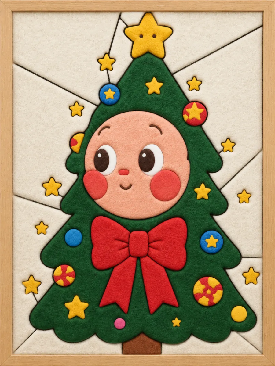 Smiling Christmas Tree Character — Kinusaiga fabric art design preview