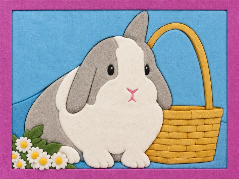 Fluffy White Rabbit — Kinusaiga fabric art design preview