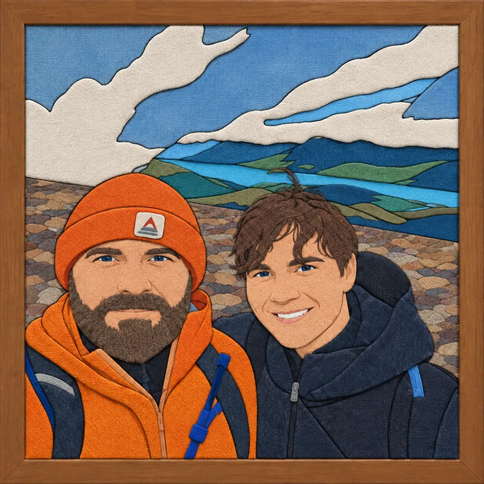 Two Hikers on Mountain — Kinusaiga fabric art design preview