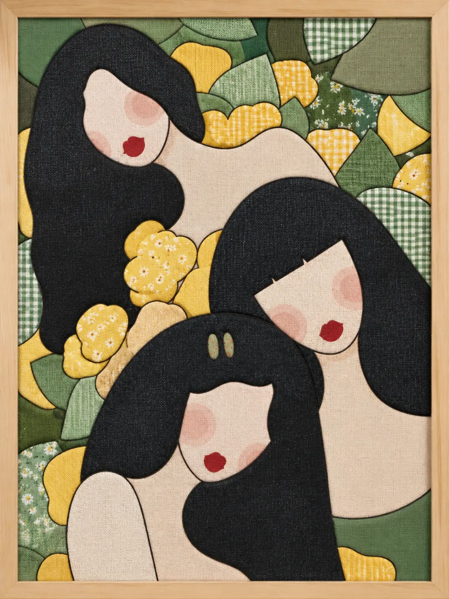 Three Women with Black Hair — Kinusaiga fabric art design preview