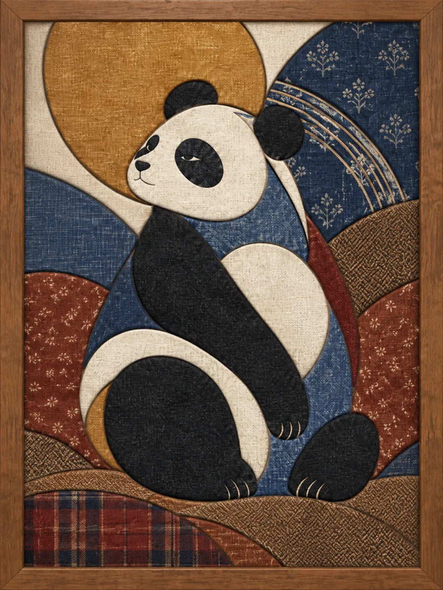 Sitting Panda Bear — Kinusaiga fabric art design preview