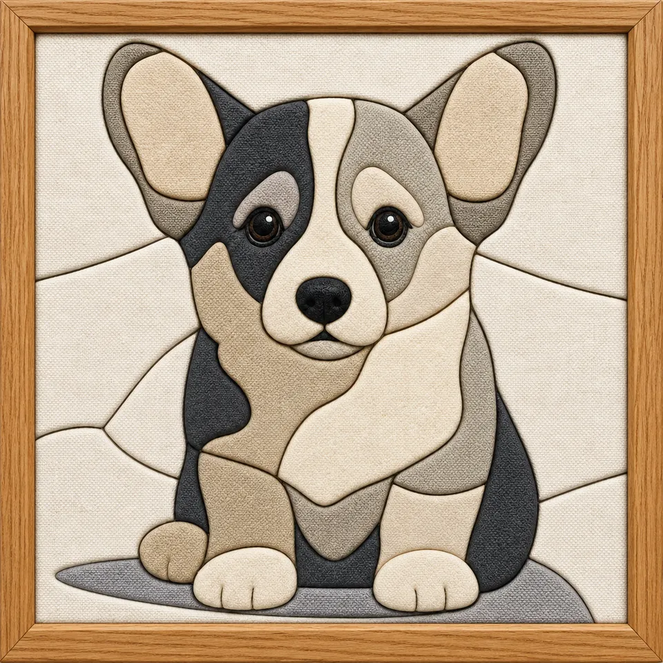 Black and White Corgi — Kinusaiga fabric art design preview
