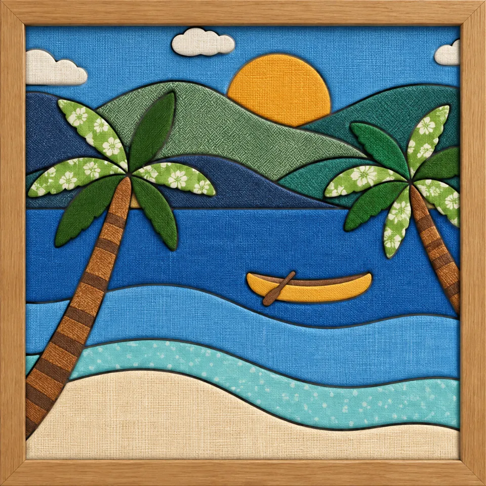 Tropical Beach with Palms — Kinusaiga fabric art design preview