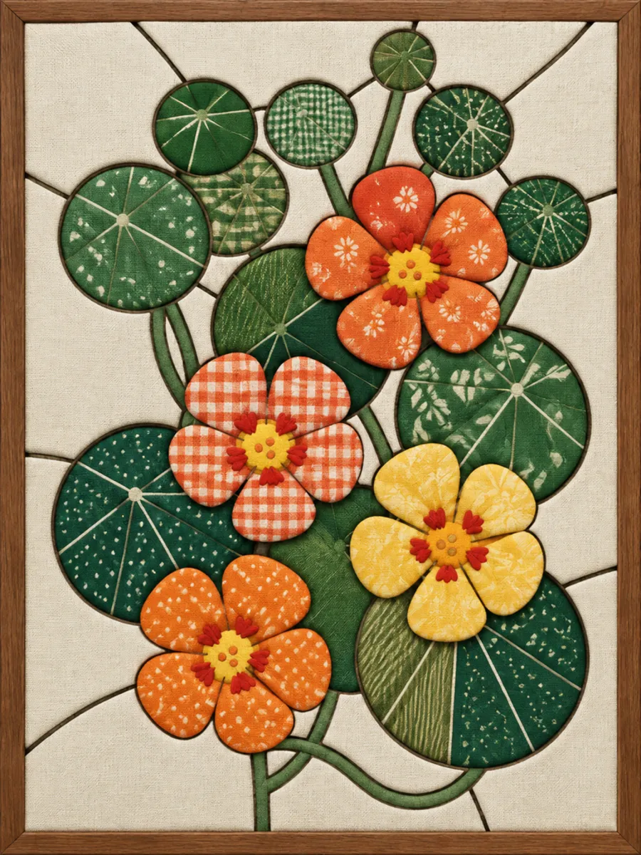Nasturtium Flowers and Leaves — Kinusaiga fabric art design preview