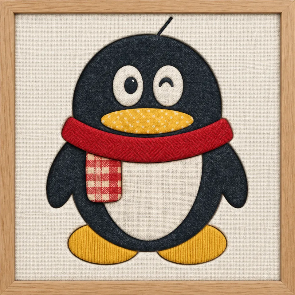 Penguin Wearing Red Scarf — Kinusaiga fabric art design preview