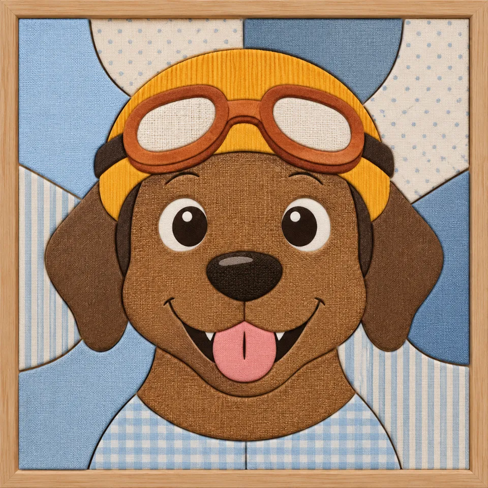 Dog with Aviator Goggles — Kinusaiga fabric art design preview