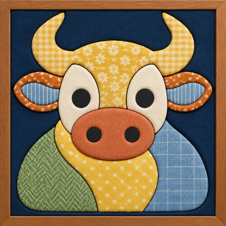 Colorful Bull Face — Kinusaiga fabric art design preview