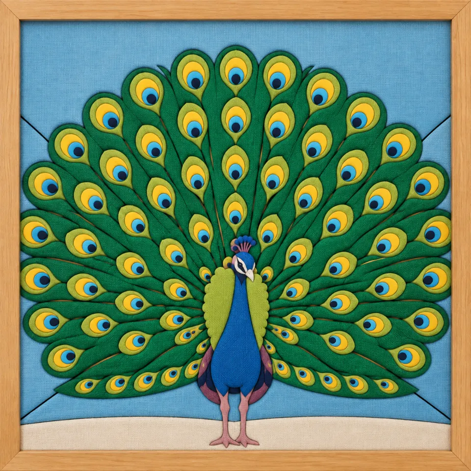 Peacock Displaying Feathers — Kinusaiga fabric art design preview