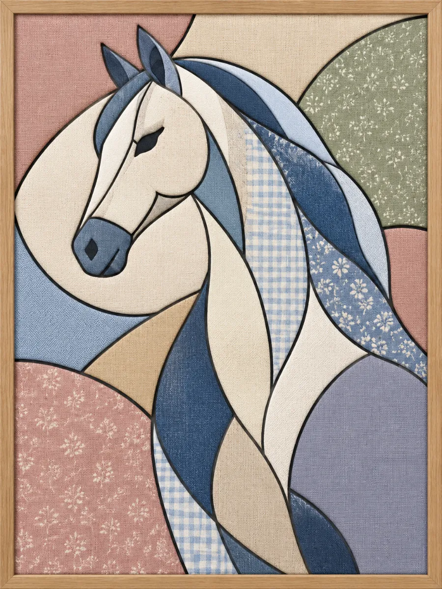 White Horse with Mane — Kinusaiga fabric art design preview