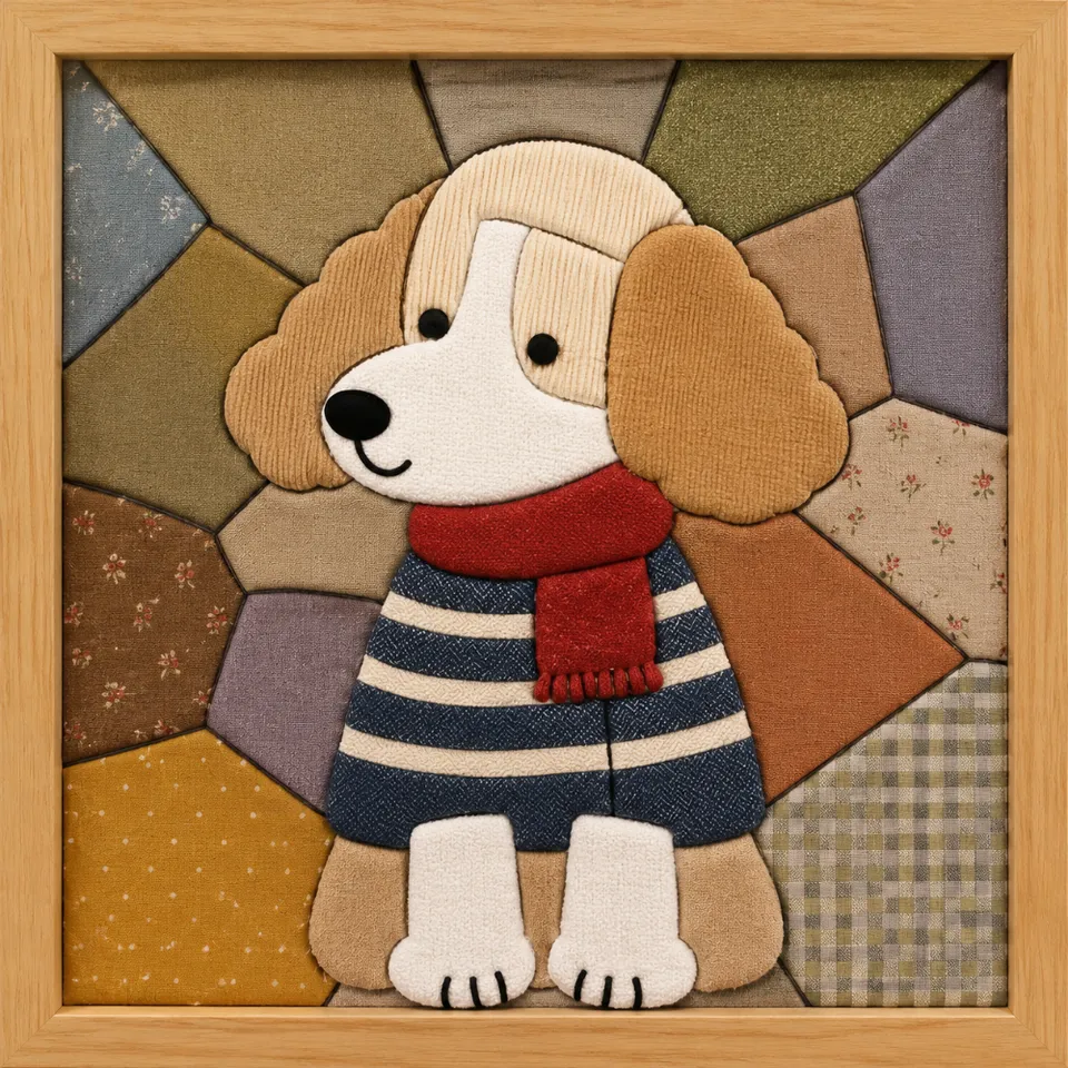 Dog Wearing Striped Shirt — Kinusaiga fabric art design preview