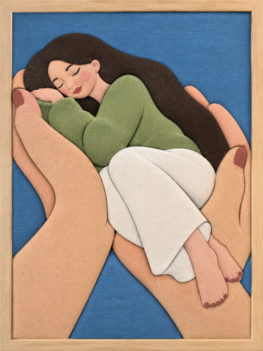 Woman Cradled in Hands — Kinusaiga fabric art design preview