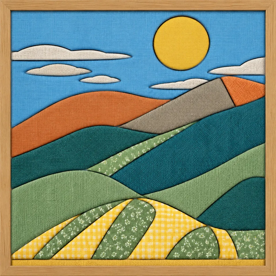 Rolling Hills and Sun — Kinusaiga fabric art design preview