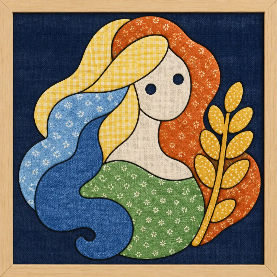 Woman with Colorful Hair — Kinusaiga fabric art design preview