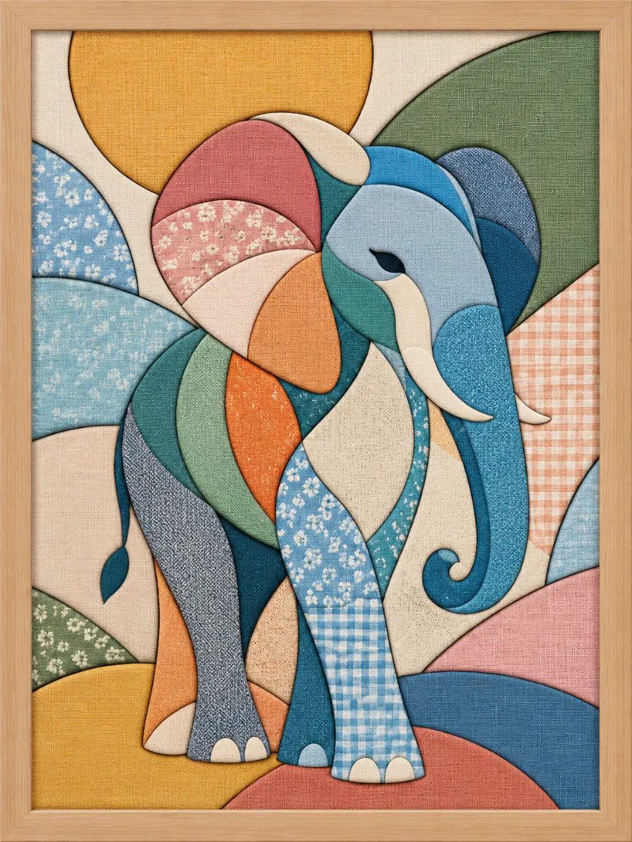 Pastel Colored Elephant — Kinusaiga fabric art design preview