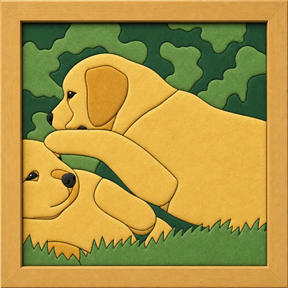 Golden Retriever Puppies Playing — Kinusaiga fabric art design preview