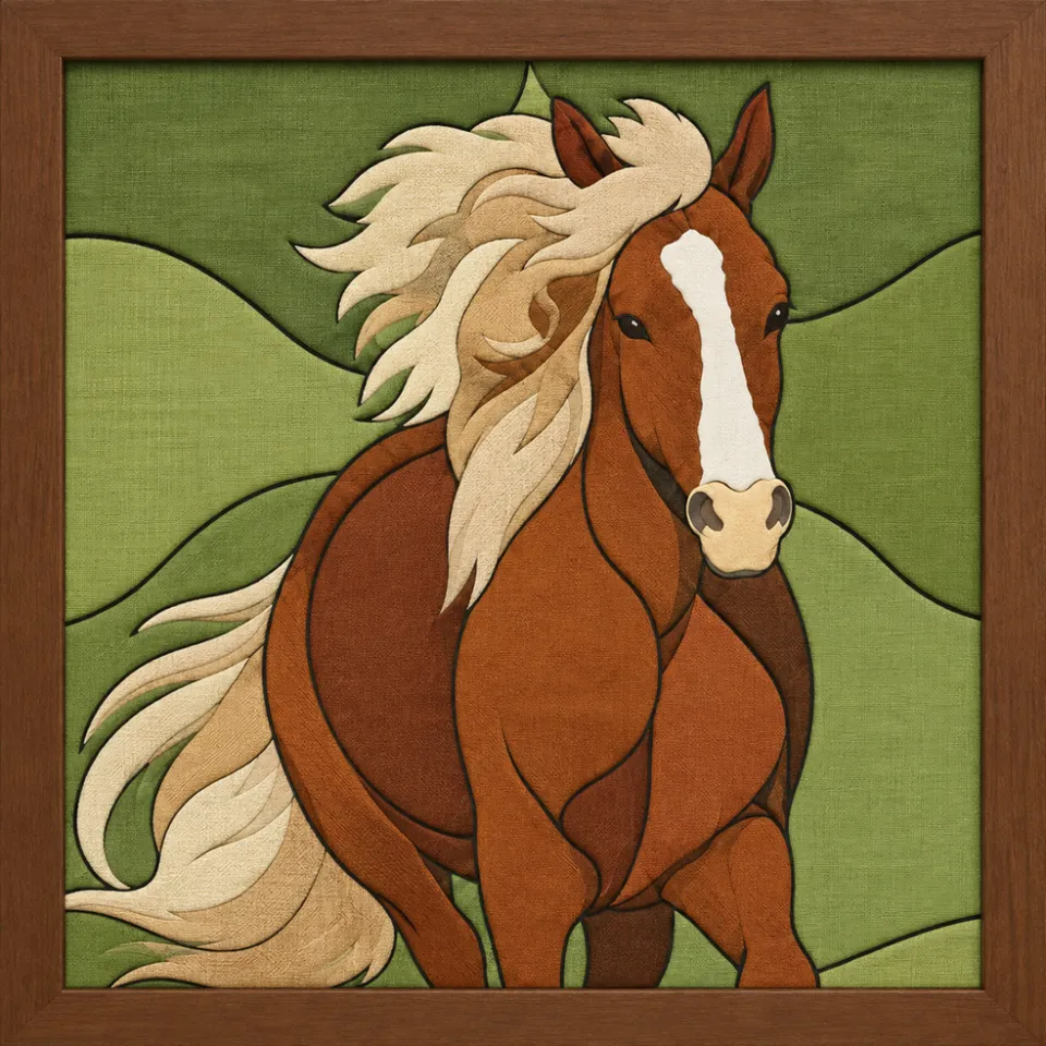 Brown Horse Running Through Green Hills — Kinusaiga fabric art design preview