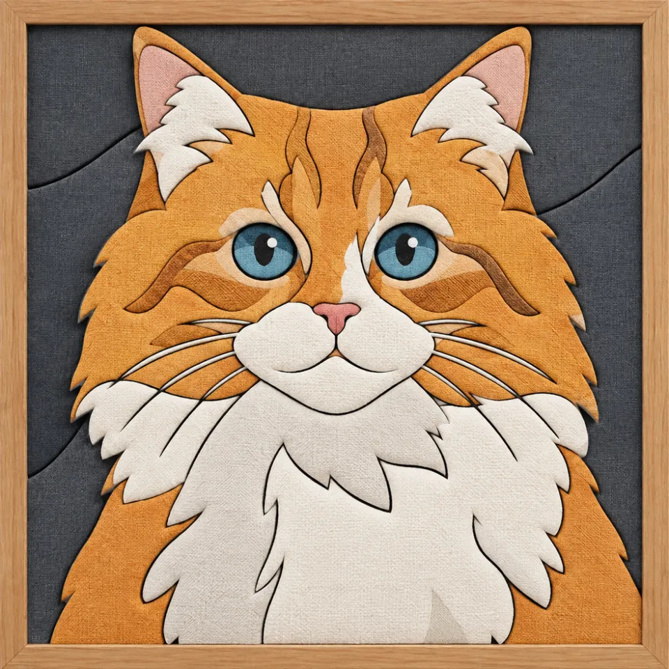 Fluffy Orange Cat Blue Eyes — Kinusaiga fabric art design preview