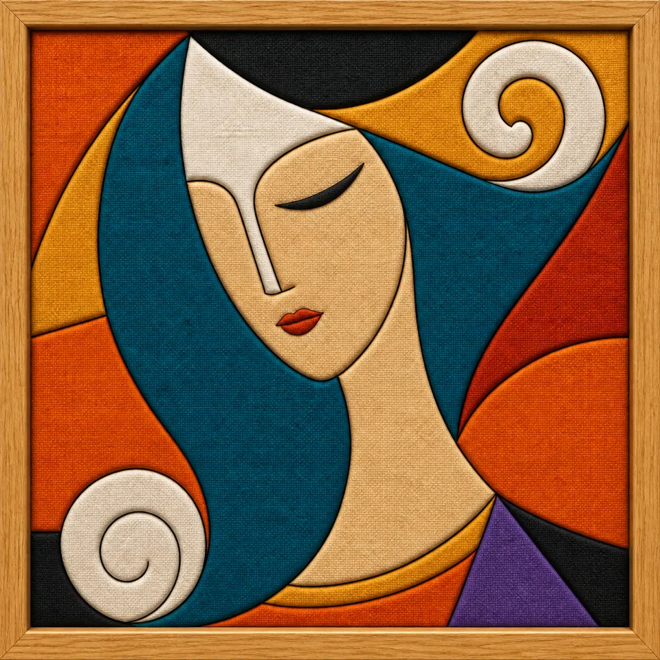 Abstract Woman Portrait — Kinusaiga fabric art design preview